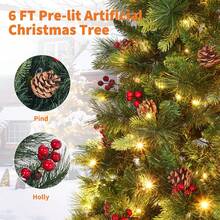 1.8 m Verde Árbol de Navidad Artificial Iluminado con Luces Cálidas Ramas Gruesas de PE y PVC Resistente al Fuego para Decoración de Casa Oficina Fiesta - Verde - Ver 4