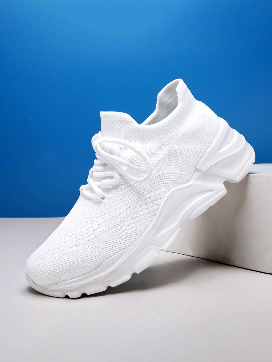 Pantofi sport unisex pentru alergare, pantofi sport și de agrement populari pentru bărbați, versatili, antiderapanți, ultra ușori, respirabili, pantofi de călătorie, stiluri noi la modă și populare, talpă groasă, pantofi de alergare care cresc în înălțime și absorb șocurile, șosete, pantofi, pantofi tricotați - alb - Vizualizare 1