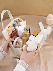 Bolsa de Maquiagem de Viagem de Duas Camadas, Bolsa de Armazenamento Cosmético Multifuncional, Bolsa Organizadora de Artigos de Toalete à Prova d'Água, Porta-Pincéis de Maquiagem de Grande Capacidade, Bolsa de Viagem Portátil, Bolsa Tote de Couro PU para Mulheres, Adequada para Artigos de Toalete, Lápis de Cor, Pincéis de Sombra, Absorventes Higiênicos, Batom, Pincéis de Maquiagem, Delineador, Brilho Labial, Produtos de Cuidados com a Pele, Armazenamento de Produtos Digitais, Acessórios de Viagem, Itens Essenciais de Viagem, Presentes para Damas de Honra, Presentes de Aniversário, Presentes de Formatura, Presentes de Feriado, Decorações de Casamento, Decoração de Quarto - Multicolorido - Visão 4