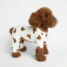 1pc Pet Dog Clothes, Paw Print Bear Design, Autumn/Winter Small Dog Loungewear - White - View 17