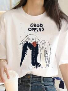 Good Omens T-Shirts Men Funny Japanese Top Boy Streetwear Harajuku Graphic Clothing Size S-5xl - trắng - Xem 1