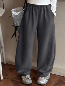 Girls' Gray Wide Leg Sweatpants, Casual Lightweight Spring Summer Autumn, Sports Style Girls Pants, Girls Clothes, Black Pants, Girls Sports Wear, Girls Green Pants, Black Pants, Children's Clothing, Girls & Teens Pants, Girls Sports Pants, Cute Pants, Tween Girl Pants, Striped Pants, Girls Clothes, Tween Girl Cargo Pants, Tween Girl Sports Pants, Tween Girl Flare Pants, Autumn Tween Girl Clothes, 8-12Y - Dark Grey - View 3