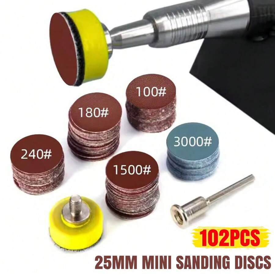 3Set (102pcs/Set)  25mm Mini Sanding Discs Hook Loop Backing Pad 1/8 Polishing Kit - Burgundy - View 1