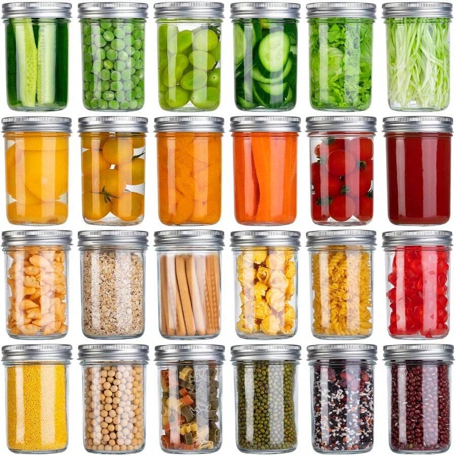 SKOCHE Mason Jars 8 Oz 24 Pack Half Pint Canning Jars With Regular Airtight Lids And Bands Small 8oz Glass Jars With Lids Ideal For Fermenting Pickling DIY Decors Fruit Preserves Jam Jelly - Smooth 8 oz - 查看 1