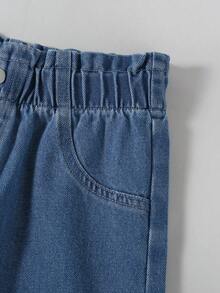 1 pièce Jeans en denim classique, décontracté et vintage, confortable, bleu moyen, nouvelle arrivée pour l'automne/hiver - Jean bleu - Voir 5