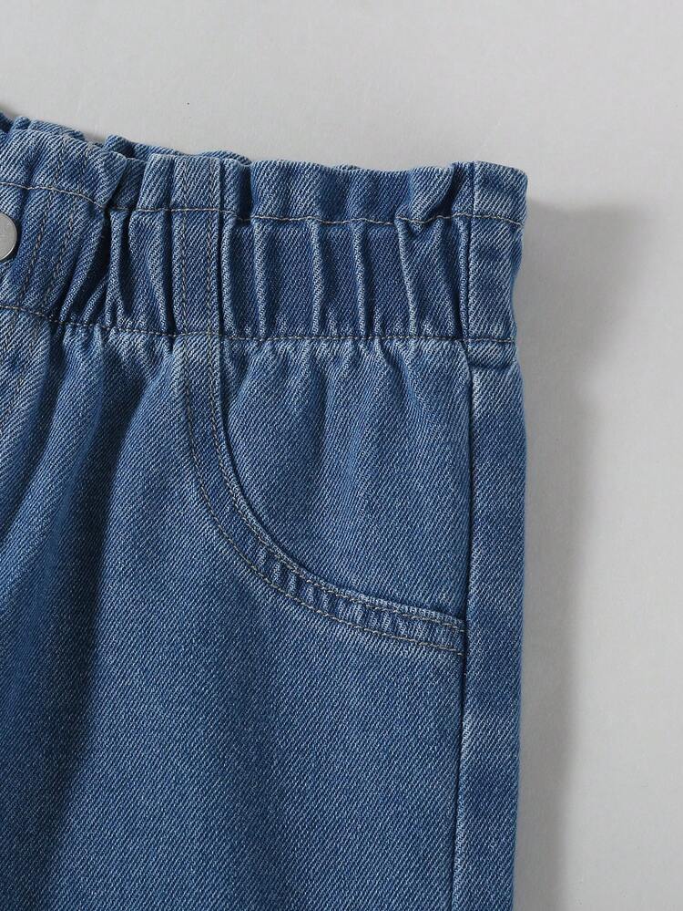 1条女童经典休闲复古舒适牛仔裤，中蓝色，秋冬新品 - 中等水洗藍 - 查看 5