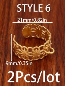 2 piezas/lote Anillos con forma de estrella de mar y corazón chapados en oro de 18K PVD, accesorios de acero inoxidable ajustables, base de anillo abierto geométrico de cadena ancha para hacer joyas DIY - Anillo DIY - Ver 14