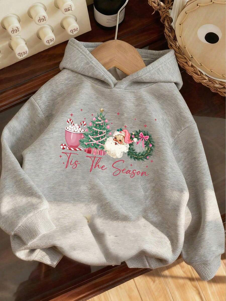 Christmas Girls' Hooded Sweatshirt Casual Printed Pattern Loose Sweatshirt Children's Clothing - 淺灰色 - 查看 1