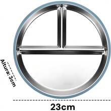 2 Piezas Platos de Acero Inoxidable para Bebé con Ventosa, Plato Divisorio para Comida Infantil, Platos para Niños Bebé Antideslizante, Plato Acero Inoxidable Durable y  (Azul+Gris) - Azul+Gris - Ver 11