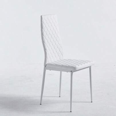 Modern Dining Chair Fireproof Leather Sprayed Metal Pipe Diamond Grid Pattern Restaurant Home Conference Chair Set 6 Packs White