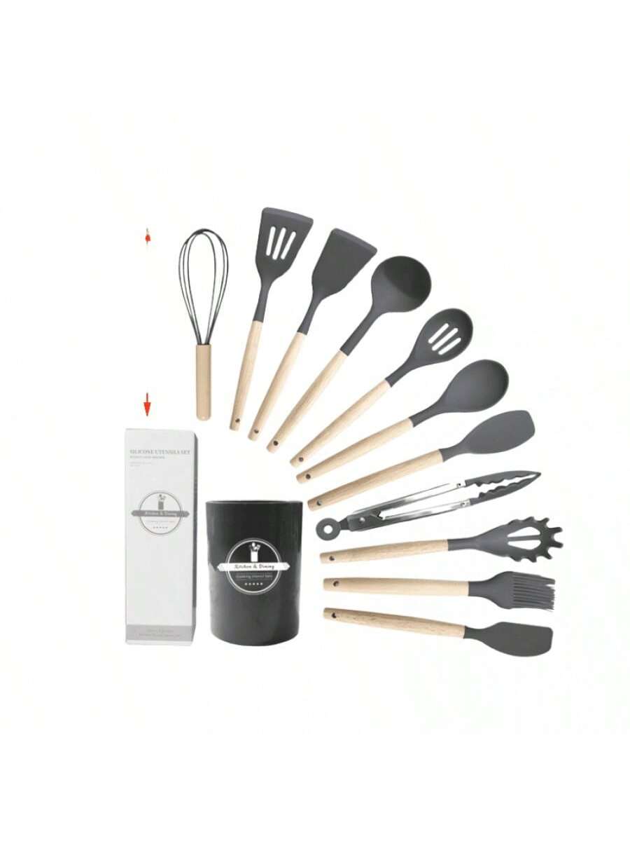 Juego de espátulas y cucharones de silicona (12 piezas) - Color caqui (700 g)