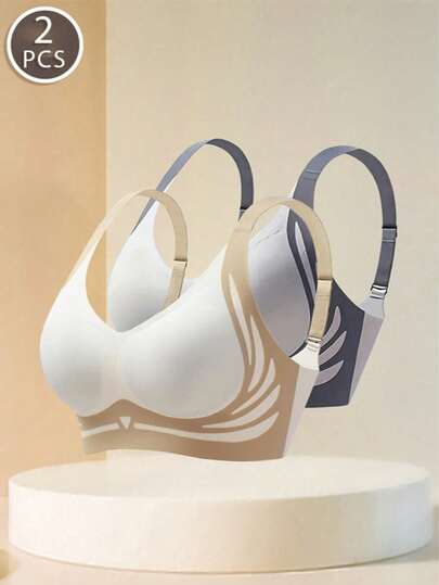 2件/套 女士无缝文胸，轻盈支撑塑形文胸，柔软支撑无缝文胸，轻盈文胸，塑形文胸，性感内衣文胸，适合大胸，侧边支撑，防下垂，可调节