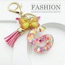 JINGUAZI Initial Letter Keychains For Women Tassel Butterfly Pink Purple Cute Car Keychain For Wallet Backpack Bag Charm{Inchcolor_nameinch:InchS-Pinkinch} - S-pink - 查看 3