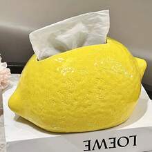 1pc Creative Realistic Ceramic Lemon Tissue Box | Nordic Style Vivid Fruit Texture 3D Lifelike Tissue Paper Holder, Home Decor, Housewarming Gift, Suitable For All Seasons - Multicolor - View 5