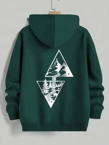 男士休闲简约街头户外山地印花宽松保暖连帽卫衣 | 时尚长袖上衣 - 綠色 - 查看 5