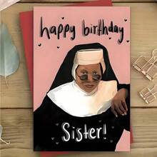 1 Pc Funny Nun Birthday Card With Humorous Wishes For Sisters Paper Material Perfect For Friends Family Colleagues Couples Wedding Party Graduation Party Any Occasion Invitation Card Gift Card Greeting Card Thank You Card Christmas Card With Envelope - 彩色 - 查看 3