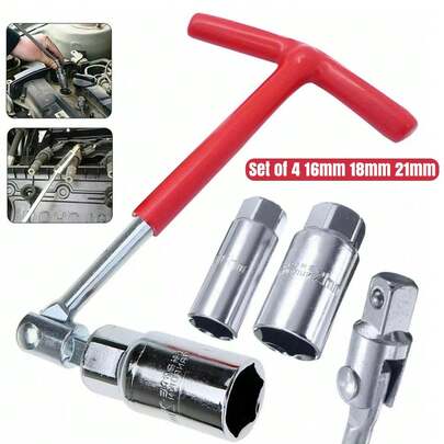 Sets Of 4PC T-BAR Spark Plug Removal Tool Flexible Spanner Socket 16mm 18mm 21mm