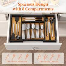 TFKI Silverware Drawer Organizer Bamboo Utensil Tray For Kitchen Expandable Flatware And Cutlery Holder Adjustable Storage For Spoons Forks Knives Large Natural And Black - Đen tự nhiên - Xem 4