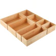 TFKI 8 Pcs Bamboo Drawer Organizer Utensil Tray Kitchen Storage Box 4-Size Versatile Dividers Cutlery Holders Bins Containers For Flatware Kitchen Utensils - Natural - View 1