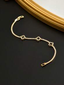 1条优雅奢华的四叶草水钻装饰男士手链，网球手链款式，男女皆宜的奢华珠宝，适合作为节日礼物 - 金黃色 - 查看 5