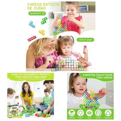 Juego Equilibrio Torre, 64 Piezas Tower, Juguetes de Apilamiento de Equilibrio, Torre de Bloques Tipo para nios, Stack Tower, Juegos de Mesa perfectos para nios y Adultos