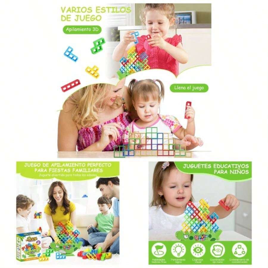 Juego Equilibrio Torre, 64 Piezas Tower, Juguetes de Apilamiento de Equilibrio, Torre de Bloques Tipo para nios, Stack Tower, Juegos de Mesa perfectos para nios y Adultos - inicial - Ver 1