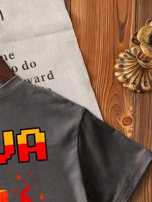 小男孩卡通印花短袖T恤 - 深灰色 - 查看 7