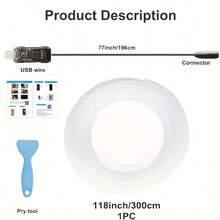 300cm/118.11inch RGB LED Car Interior Light Strip With Fiber Optic, 7 Colors, Sync With Music, USB LED Light Strip For Car, Music Mode Car Accessories, Perfect Gift Idea, Car LED And Neon Lights, Car High Brightness Neon Light Kit - 1 tow 1+118.11 Inch - 查看 2