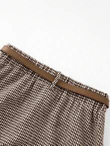 EARO 女士时尚千鸟格百搭优雅宽松A字裙 - 深咖 - 查看 4