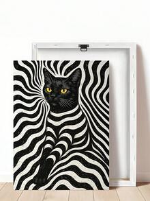 1幅现代光学错觉动物墙画，黑白条纹猫咪图案，黑猫帆布海报，《我是时尚偶像》杂志猫咪图案，情侣礼物，卧室装饰，客厅装饰，办公室装饰，宿舍装饰，墙面艺术，墙面装饰，家居装饰，房间装饰，帆布墙画，海报，带框墙画，可选画框 - 彩色 - 查看 19