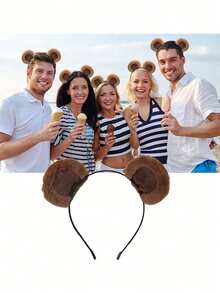 1 szt. Kawaii mała opaska na głowę z uszami niedźwiedzia, opaska z uszami niedźwiedzia brązowego, słodka opaska na włosy z ruchomymi uszami, nakrycie głowy niedźwiedzia do makijażu, mycia twarzy, cosplayu zwierząt, pluszowa opaska na głowę z niedźwiedziem, opaska na włosy, obręcz do włosów. Impreza świąteczna, impreza noworoczna