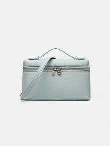 1pc Plain Litchi Pattern PU Leather Square Handbag, Women Fashion Small Shoulder Bag For Daily Commute - Multicolor - View 9