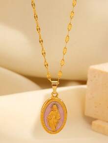 1 pezzo Elegante collana con pendente in acciaio inossidabile 18k smaltato raffigurante la Vergine Maria, adatta per uso quotidiano, feste, festival, stile religioso, regalo per amici, famiglia, coppie, donne