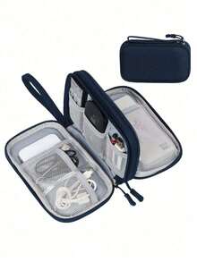 1pc/Set Double Layer Digital Accessories Storage Bag, Multi-Functional Organizer Pouch, Nylon Multi-Pocket Handbag Organizer, Mesh Design, Large Capacity, Dual Zipper Big Bag, Waterproof Portable Electronics Organizer Bag