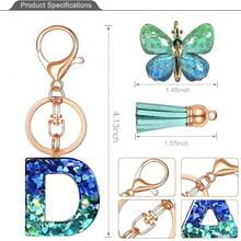JINGUAZI Initial Letter Keychains For Women Tassel Butterfly Pink Purple Cute Car Keychain For Wallet Backpack Bag Charm{Inchcolor_nameinch:InchD-BlueGreeninch} - D-biruHijau - View 3