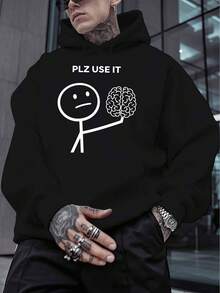 Sudadera Casual de Invierno de Una Pieza, Camisa de Manga Larga de Color Sólido para Hombre, Sudadera Formal con Gorro Gratis - Moda Americana, Adecuada para Adolescentes - Negro - Ver 5