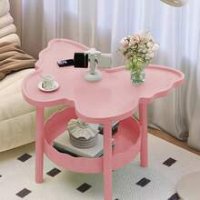 Cyber Monday 2 Tier Modern Multifunctional Butterflies Shaped Side Table, Coffee Table With Layered Storage Shelf Bedside Table Study Desk For Living Room Bedroom Office, Thanksgiving Christmas Decorations For Home - Pink - View 2