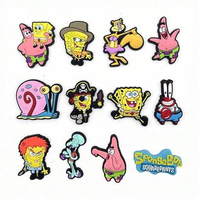 SpongeBob SquarePants 16个/32个随机海绵宝宝图案鞋饰套装，PVC材质，适用于沙滩包装饰、鞋子配饰、生日、情人节、派对礼品