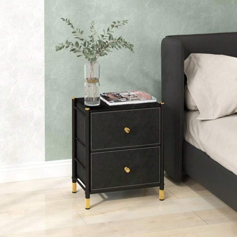 Faux Leather Bedside Table - Black - Default - View 1