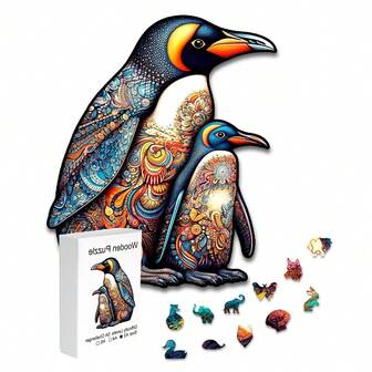 Christmas Penguin Gift Box Wooden Puzzle Irregular Shape Animal Puzzle Birthday Gift Home Decoration Personalized Unique Gift Family Interactive High Difficulty Game