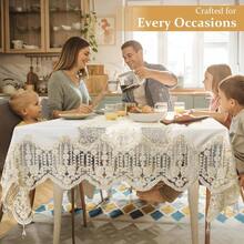 Premium Embroidery Tablecloth In White Lace And Satin Blend With Floral Boho Design Vintage Italian Style Featuring Sunflower And Butterfly Patterns Ideal For Farmhouse Spring Decor Perfect For Dining Tables Living Rooms And Special Occasions Beige FC118 72in X 144in - Beigefc118 - 查看 2