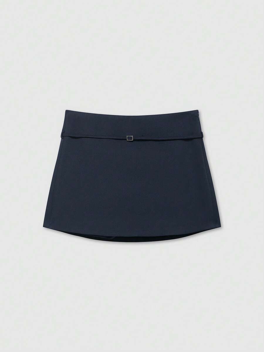 Women's Casual Versatile Solid Color Zipper Waist Belt Skorts Summer - Navy Blue - View 1