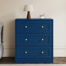 3-Drawer Nightstand, Modern Wooden Bedside Table With Gold Round Knobs, Elegant Accent Chest For Bedroom, Living Room, Hallway, Or Closet - 藍色 - 查看 2