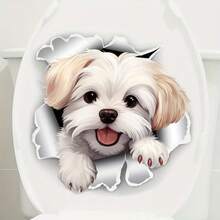 1 pieza Pegatina de asiento de inodoro de perro blanco, herramienta de pegatina para el tanque del baño del hogar, adecuada para pegatinas de puertas, pegatinas de pared, para agregar un poco de diversión a tu casa