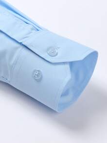 Camisa Social Masculina Microelástica para Trabalho e Dia a Dia - Azul Bebê - Visão 3