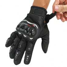 Kit Of 2 Full Finger Gloves With Tactical Protection For Motorcyclists, Bikers, Delivery Drivers, Cycling, Biking, And Motorcycles + Reinforced Leg Pouch/Crossbody Bag/Thigh Bag With Multi-Purpose Pockets - 黑色 - 查看 6