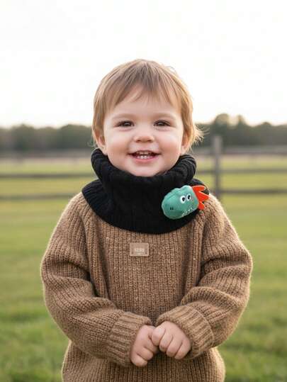 1条儿童/幼儿恐龙针织围巾，儿童麻花针织围脖，秋冬季保暖脖套，可爱恐龙图案