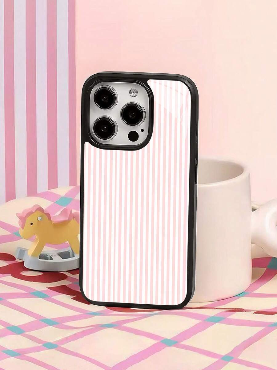 Pretty Pink Stripe Design Element-Design Phone Case, Suitable For IPhone Models 16, 15, 14 Pro Max, 13, 12, 11, XR, XS Plus Phone Cases, Made Of TPU Silicone Material, Providing Shock And - 黑色CZ111 - 查看 1