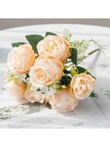 1 Stück/80 Stiele romantischer Seiden-Pfingstrosen-Hortensien-Strauß, Künstliche Blumenanordnung, Plastikblumen-Handstrauß, geeignet für Hochzeit/Zuhause/Schlafzimmer/Wohnzimmer/Esszimmertisch Dekoration/Brautstrauß/Muttertag - Champagnerfarben - Übersicht 7