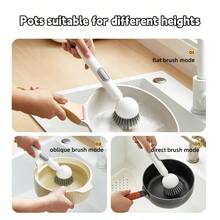 1 pieza Cepillo de limpieza de mango largo recargable y giratorio - Mango con 6 engranajes ajustables - Cepillo multifuncional para exprimir líquido, asegura una limpieza a fondo sin dejar espacios, cuida suavemente ollas, sartenes y tazones, esencial para el hogar, la cocina, utensilios de cocina, accesorios de cocina, artículos del hogar - Multicolor - Ver 7